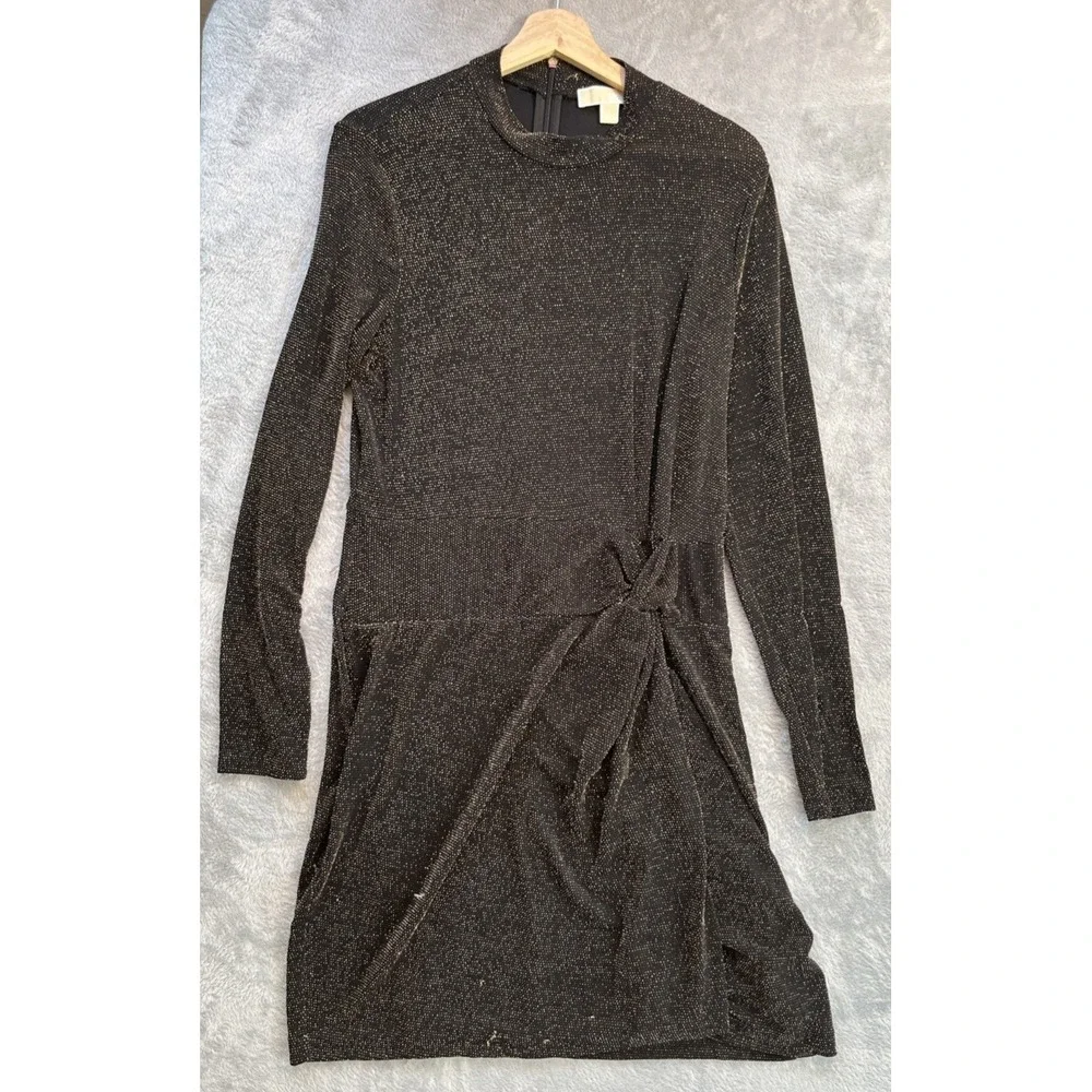 MICHAEL KORS Women's Copper Glitter Dress Long Sleeve Size L Stretchy